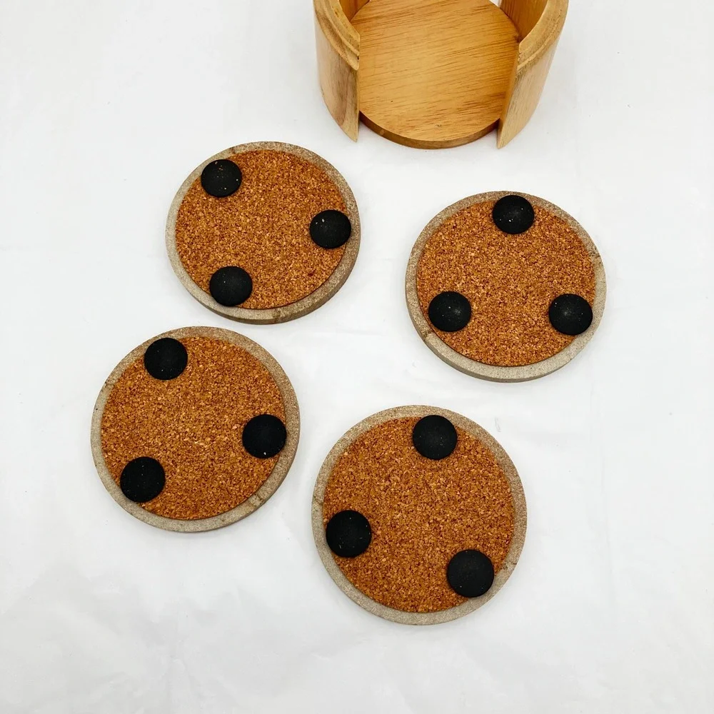 Kamenstein Coaster Set Raphael Cherubs 4pc Tan Stone Wood Holder